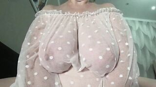 Gorgeous big boobs close-up. MILF saggy tits.