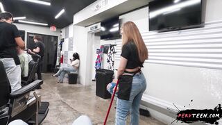 Groping the Slutty Young Cleaner’s Ass in the Barbershop - PervTeen