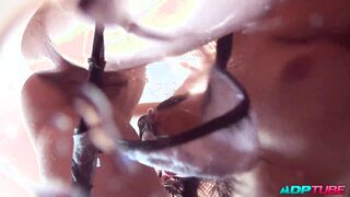 A giant dildo under the shower for two teens
