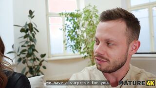 MATURE4K. Moon Flower and Polly Yangs are having fun with a huge cock. Hot sex with Moon Flower