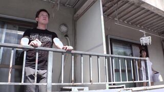 I was at a glance to be admired by a big-breasted woman in a defenseless light clothes on the veranda... The neighbor busty slut is fucked while shaking tits. Japanese amateur homemade porn.[Part 1]