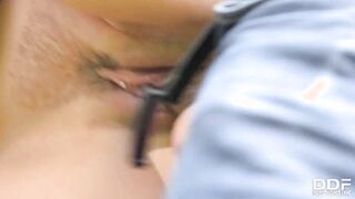 Stud crams busty Milf Alison Tyler's pussy with giant veiny cock on back of truck