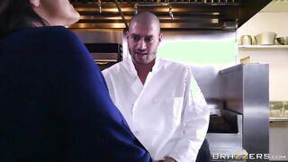 Ava Addams fucks the kitchen counter while getting pounded by a horny chef