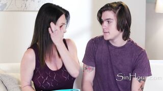 Stepmom and stepson have a steamy movie date night with lots of kissing and flirting