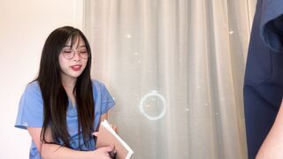 Naughty doctor convinces young Asian medical intern to fuck to get ahead