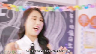 Petite Asian model pays attention to the class of 69 during game of petite and asian models