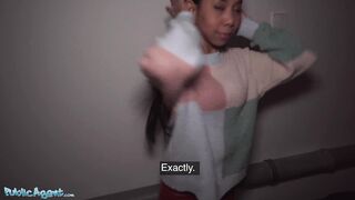 Watch as this sexy Asian babysitter's tight pussy gets stretched by a big cock in public