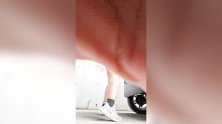 Naughty teen almost caught getting drilled behind car, gets face cumshot and loud moaning orgasm