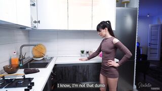Stepmom teaches stepson how to make her orgasm in the kitchen