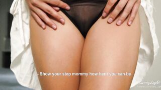 Stepmom with panties caught stepson jerking off & helps him cum quick