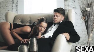 Watch Alexis Crystal and Michael Fly's steamy blowjob and fuck session on the couch