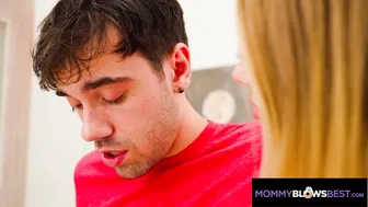 Stepmom with huge tits strokes and deepthroats to help stepson's concentration