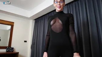 Cheating GF's stepmom gets her tight pussy pounded while she's wearing glasses
