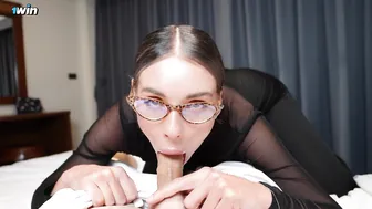 Cheating GF's stepmom gets her tight pussy pounded while she's wearing glasses