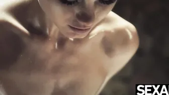 Nancy A's oiled up ebony tits and tight pussy get licked and rubbed together
