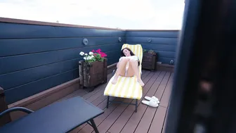 Stepmom caught pleasuring herself on balcony & begs for a rough cumshot