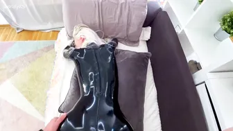 CandyXS in latex catsuit takes a hard pounding and gets a cum load on her ass
