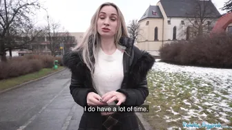 Married blonde bombshell fucks a fake-titted stranger with a massive fat cock in public