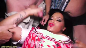 Ashley Cumstar joins a wild German orgy with rough face fucking, group sex, and massive group dicks