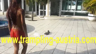 Kinky lady dominates her slave with trampling & bondage