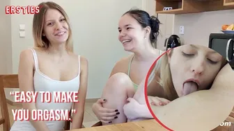 Watch this amateur babe pleasure her shaved pussy with her natural tits and tongue