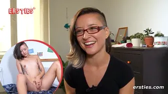German amateur brunette babe rubs her shaved pussy and tight ass in sexy underwear