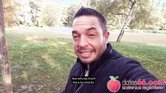 German MILF with short hair gets pounded hard in public by stranger with cum in mouth