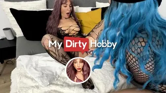 MyDirtyHobby: Gorgeous babes lick, finger and fuck each other's juicy natural tits and wet pussy