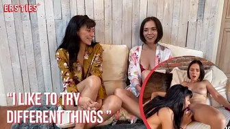 Brunette lesbians with pierced nipples and big natural tits spank each other's ass before squirting in orgasmic frenzy