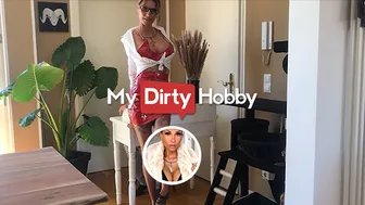 Watch myDirtyHobby's big-titted boss get a sticky facial on her huge tits