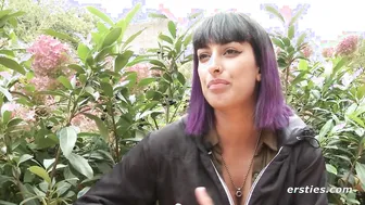 Canadian babe with natural tits fingers her wet pussy with a huge dildo