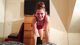 Anne Eden's homemade red lingerie sex tape: A real couple's POV experience with a condom