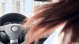 Luna Roulette deepthroats a hard cock in public parking lot & gulps down every drop