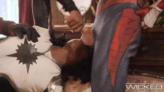 Monica Rambeau gets her black costume ripped apart while taking Seth Gamble's hard cock in reverse cowgirl pose