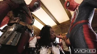 Monica Rambeau gets her black costume ripped apart while taking Seth Gamble's hard cock in reverse cowgirl pose
