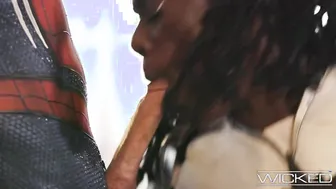 Monica Rambeau gets her black costume ripped apart while taking Seth Gamble's hard cock in reverse cowgirl pose