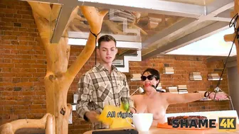 Busty brunette slut tied up & humiliated in Shame4K video
